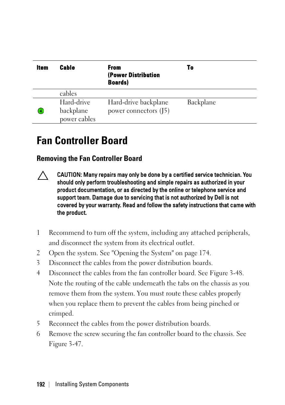 Fan controller board, Removing the fan controller board | Dell PowerEdge C6145 User Manual | Page 192 / 250