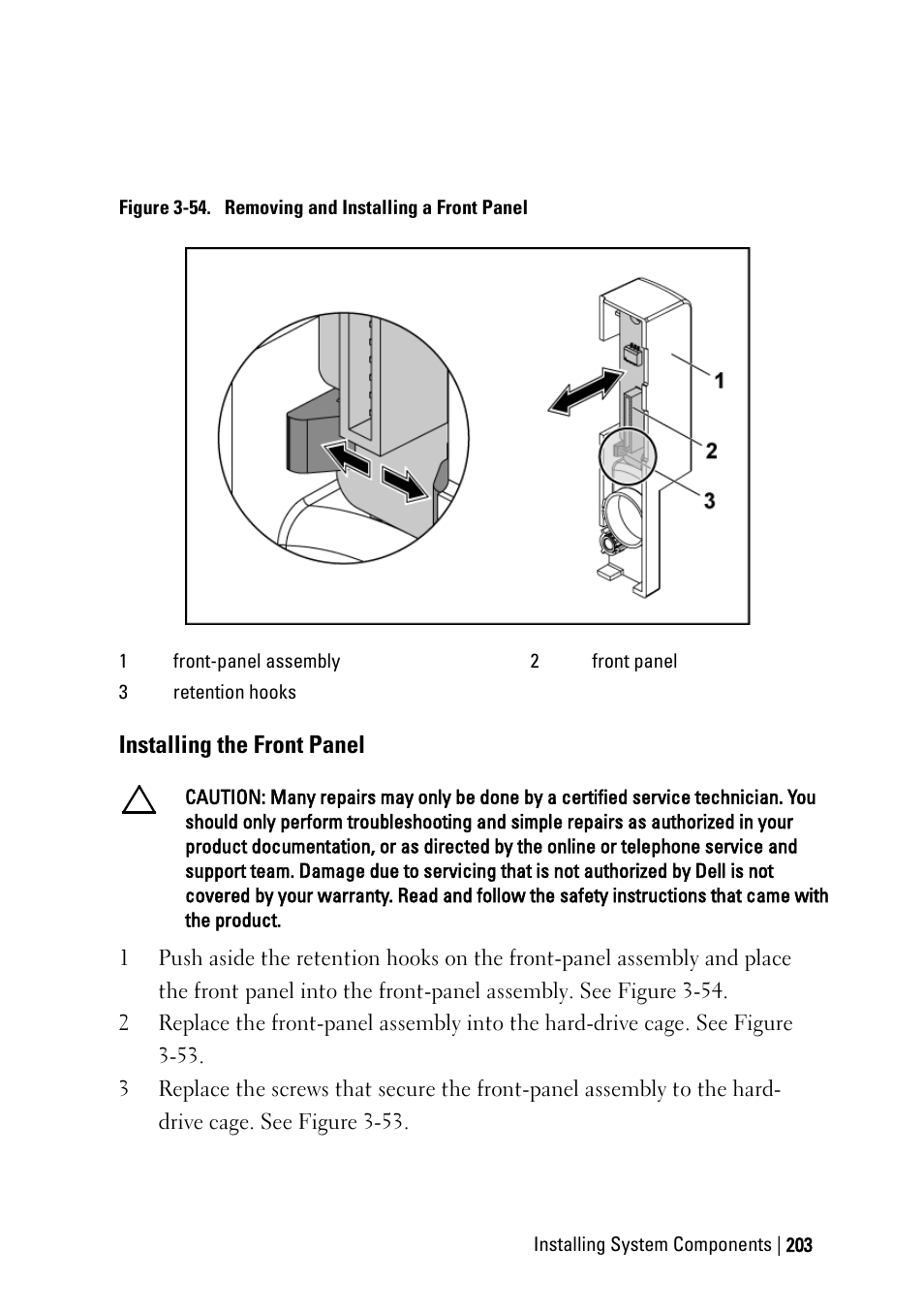 Installing the front panel | Dell PowerEdge C6145 User Manual | Page 203 / 250