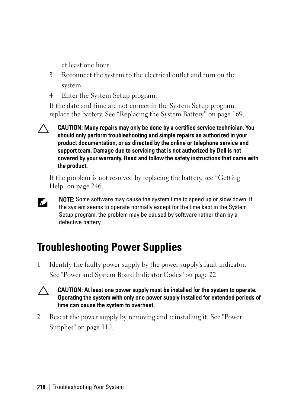 Troubleshooting power supplies | Dell PowerEdge C6145 User Manual | Page 218 / 250