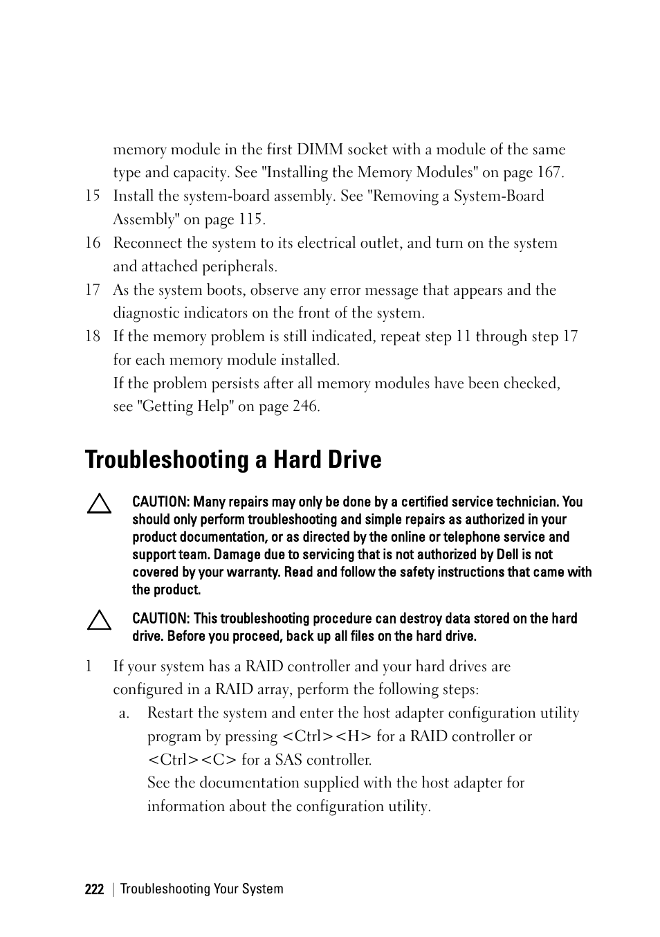Troubleshooting a hard drive | Dell PowerEdge C6145 User Manual | Page 222 / 250