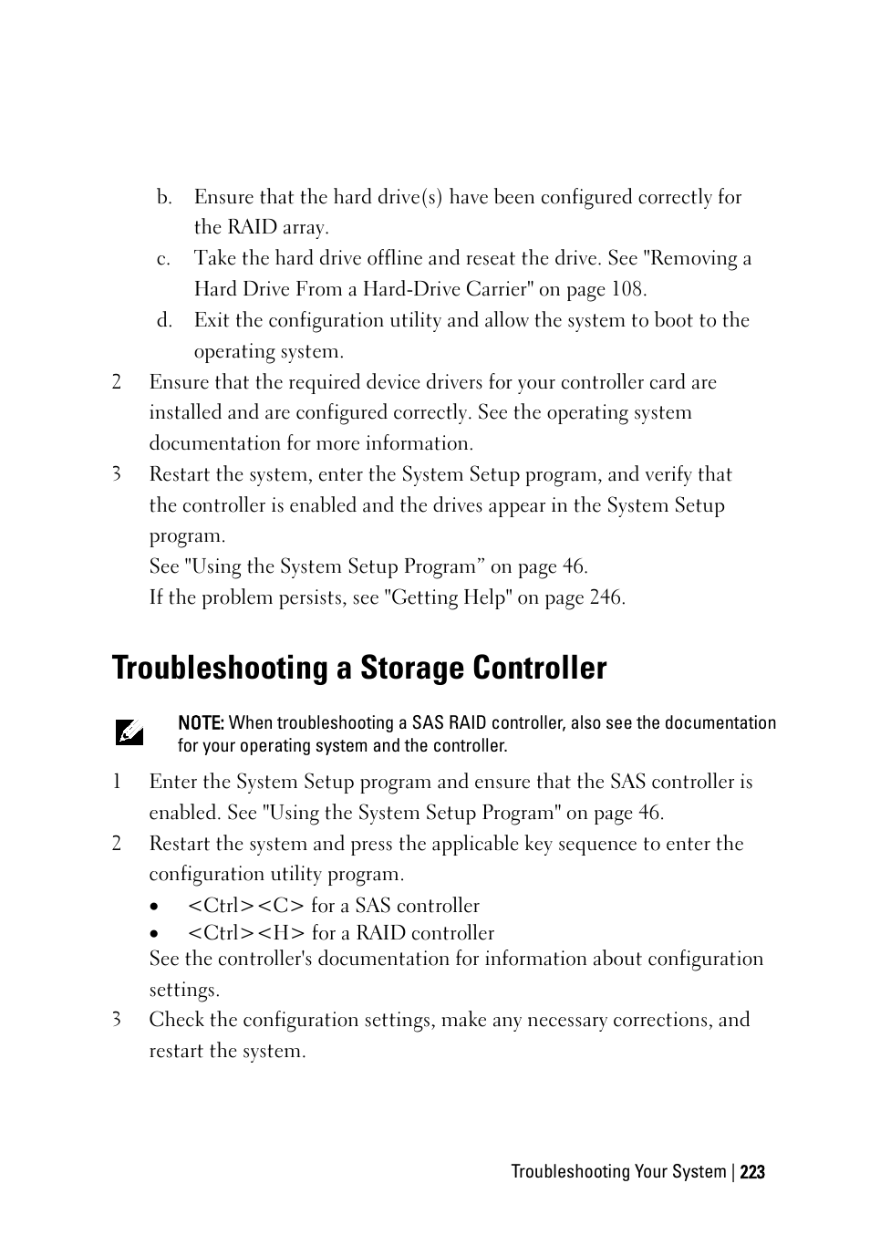 Troubleshooting a storage controller | Dell PowerEdge C6145 User Manual | Page 223 / 250