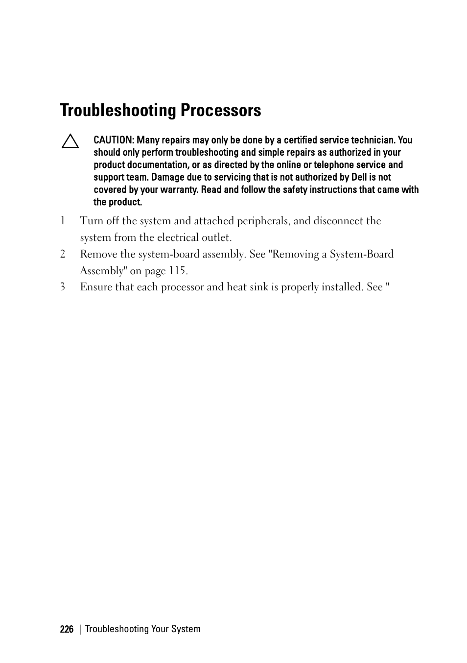 Troubleshooting processors | Dell PowerEdge C6145 User Manual | Page 226 / 250