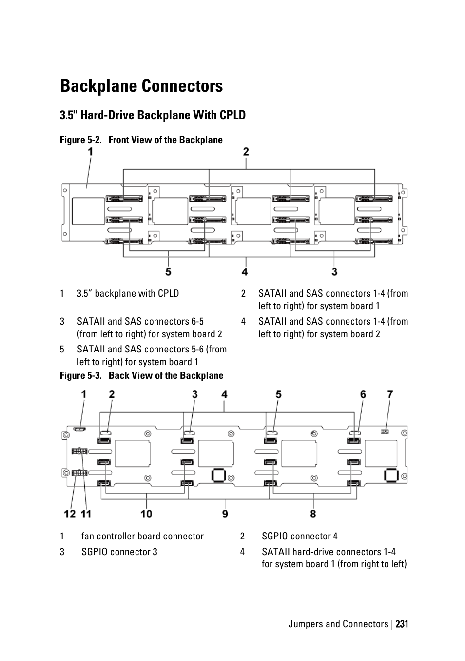 Backplane connectors, 5" hard-drive backplane with cpld, Ee figure 5-3 | Dell PowerEdge C6145 User Manual | Page 231 / 250