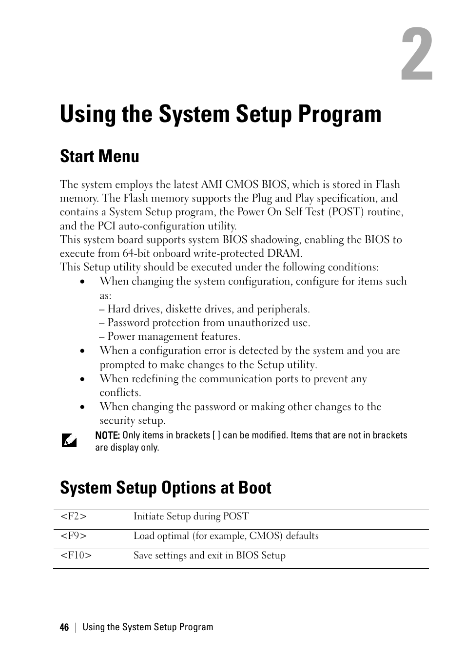Using the system setup program, Start menu, System setup options at boot | Ee “start menu, E 46, Ee “system setup options at boot | Dell PowerEdge C6145 User Manual | Page 46 / 250