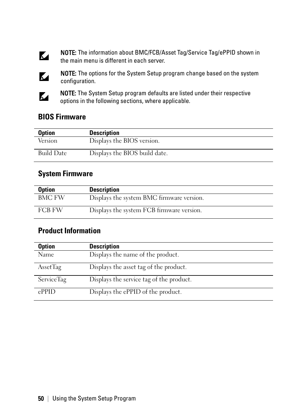 Bios firmware, System firmware, Product information | Dell PowerEdge C6145 User Manual | Page 50 / 250