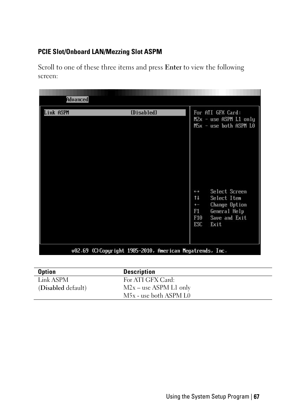 Pcie slot/onboard lan/mezzing slot aspm | Dell PowerEdge C6145 User Manual | Page 67 / 250