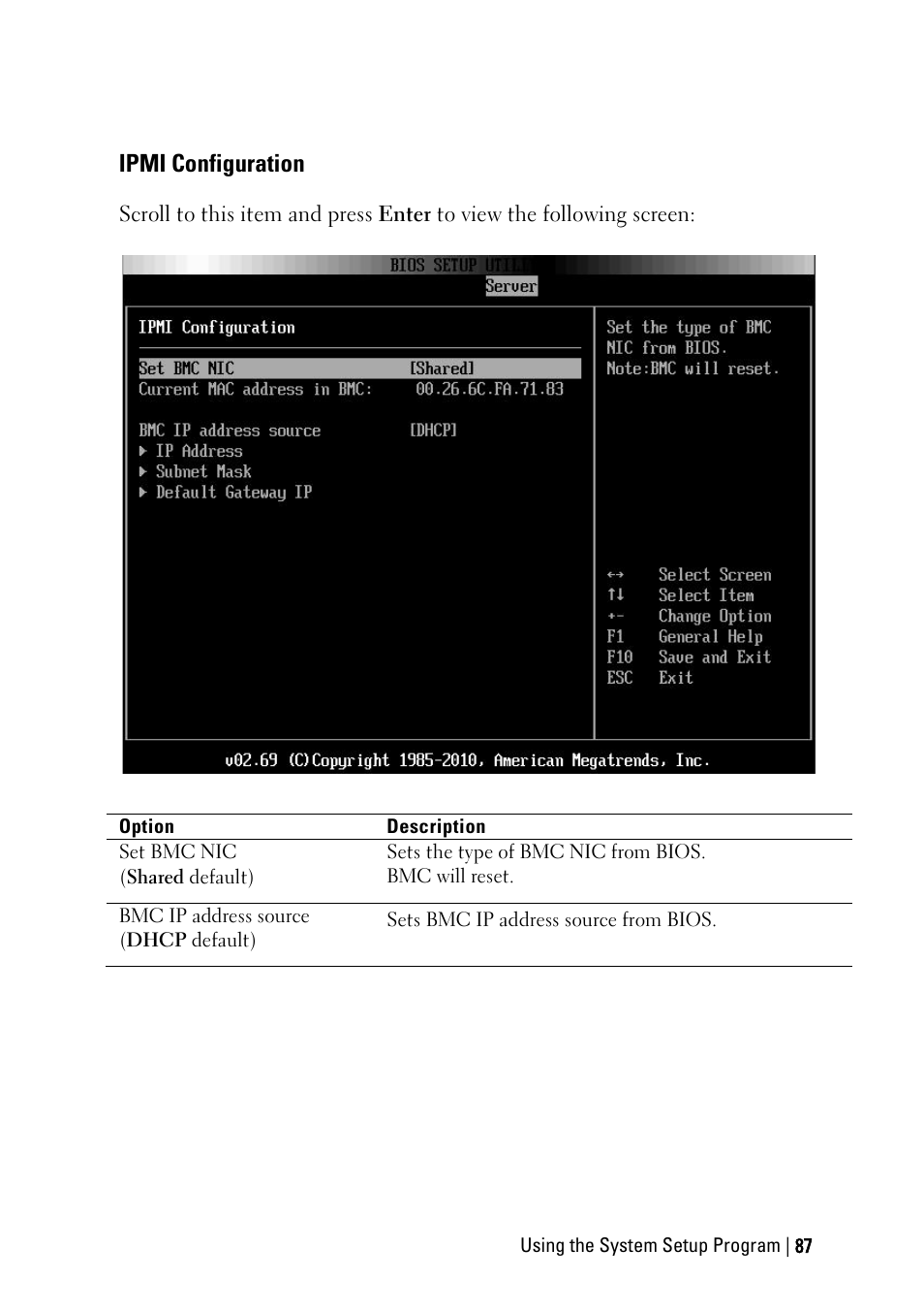 Ipmi configuration | Dell PowerEdge C6145 User Manual | Page 87 / 250