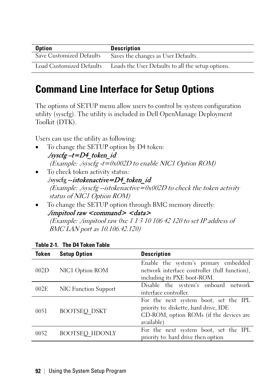 Command line interface for setup options | Dell PowerEdge C6145 User Manual | Page 92 / 250