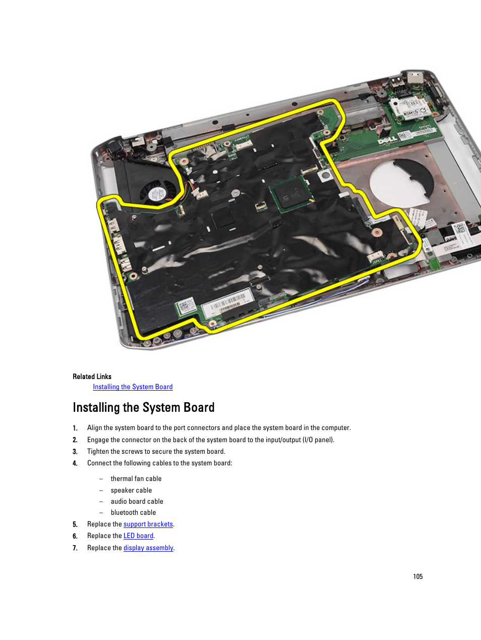 Installing the system board | Dell Latitude E5420M (Early 2011) User Manual | Page 105 / 159