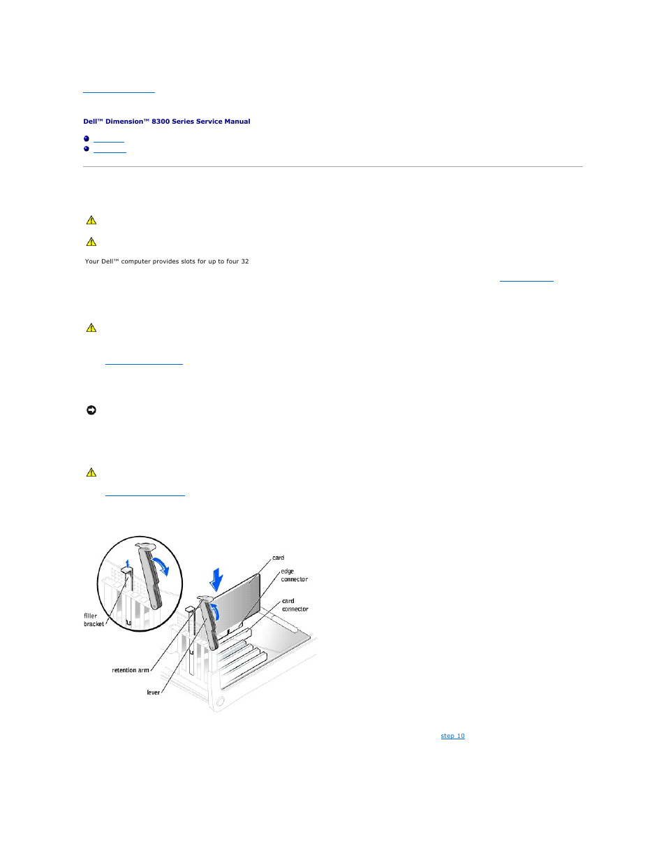 Cards, Pci cards, Installing a pci card | Dell Dimension 8300 User Manual | Page 8 / 49