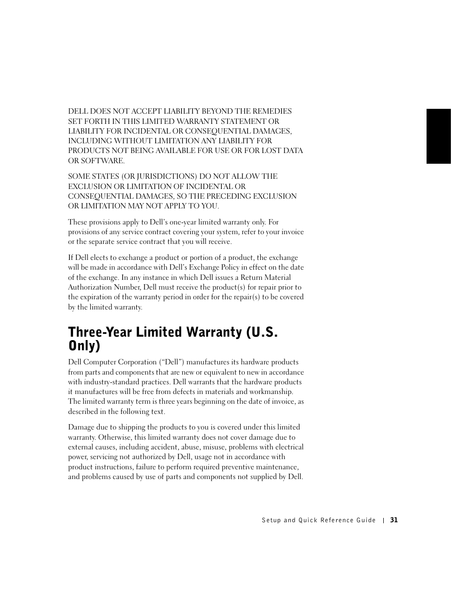 Three-year limited warranty (u.s. only) | Dell OptiPlex GX50 User Manual | Page 32 / 103