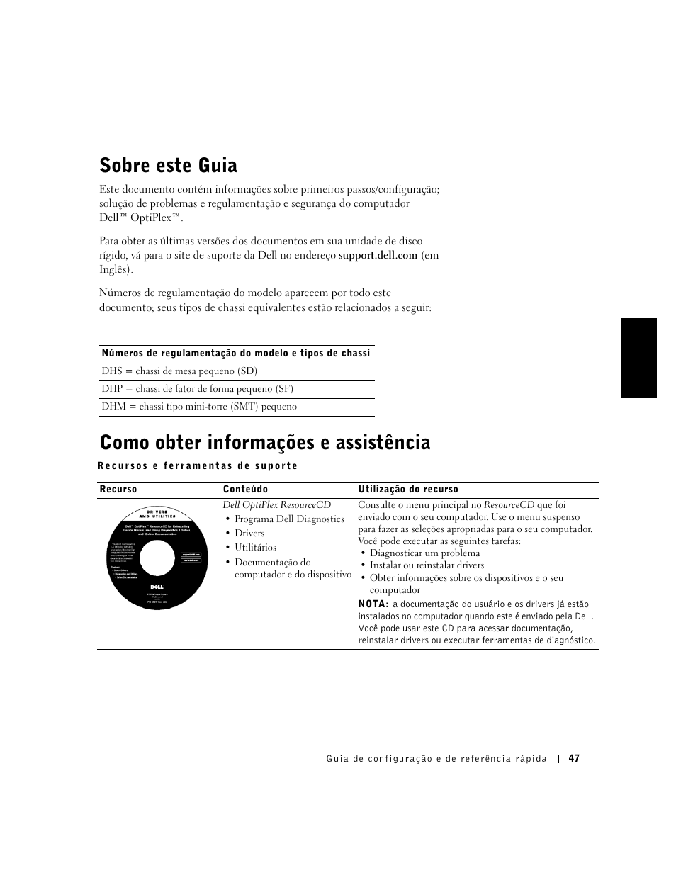 Sobre este guia, Como obter informações e assistência | Dell OptiPlex GX50 User Manual | Page 48 / 103