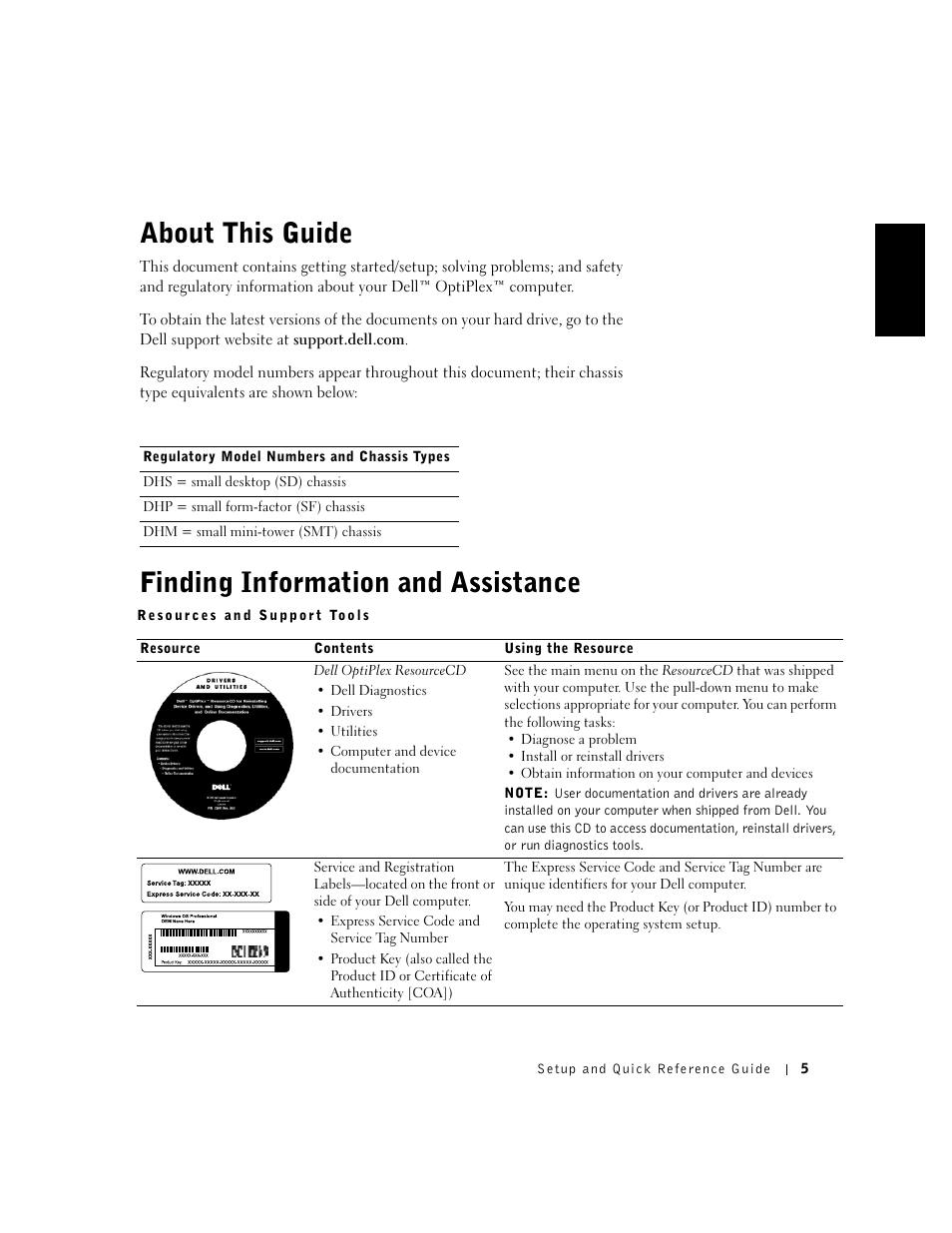 About this guide, Finding information and assistance | Dell OptiPlex GX50 User Manual | Page 6 / 103