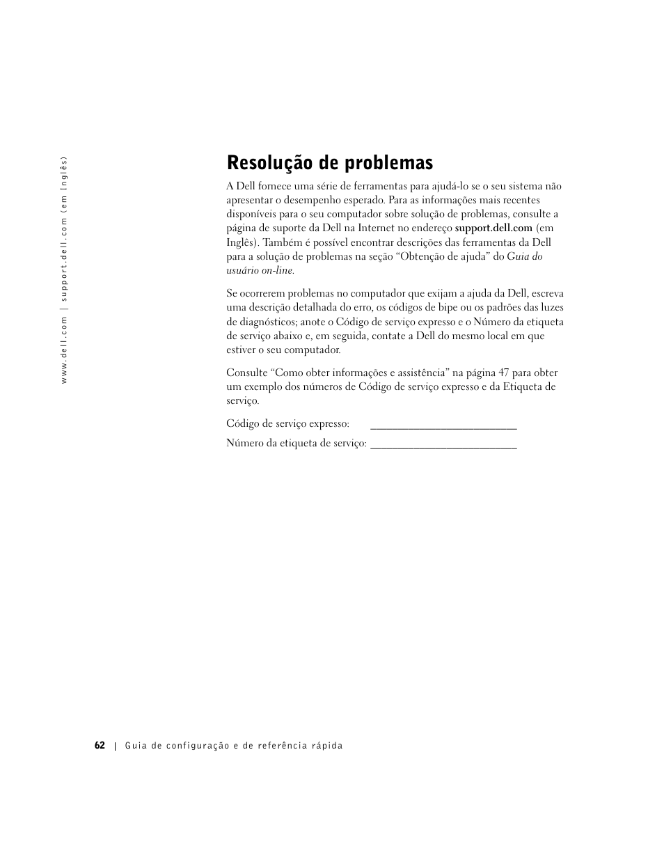 Resolução de problemas | Dell OptiPlex GX50 User Manual | Page 63 / 103