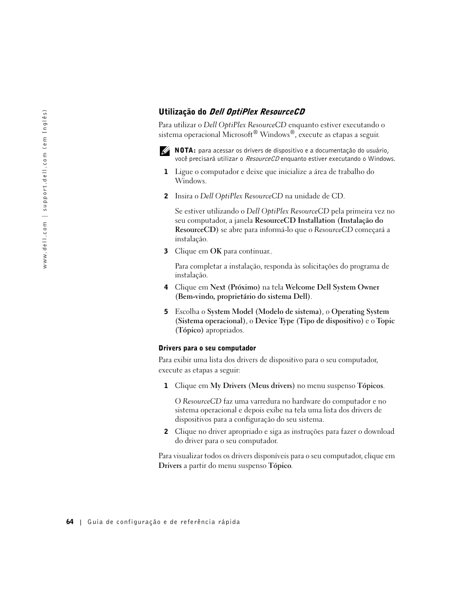 Utilização do dell optiplex resourcecd | Dell OptiPlex GX50 User Manual | Page 65 / 103