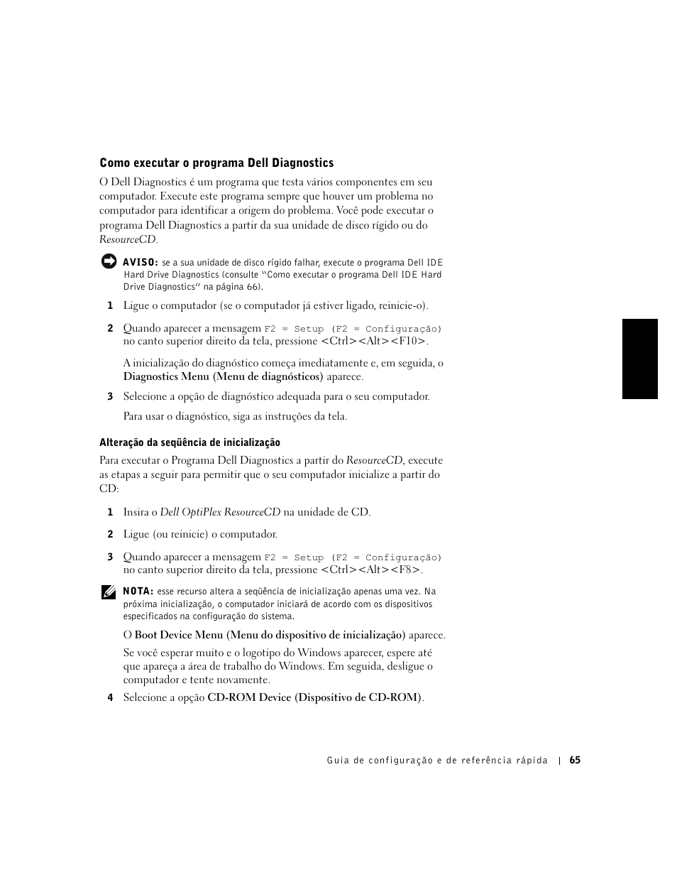 Como executar o programa dell diagnostics | Dell OptiPlex GX50 User Manual | Page 66 / 103