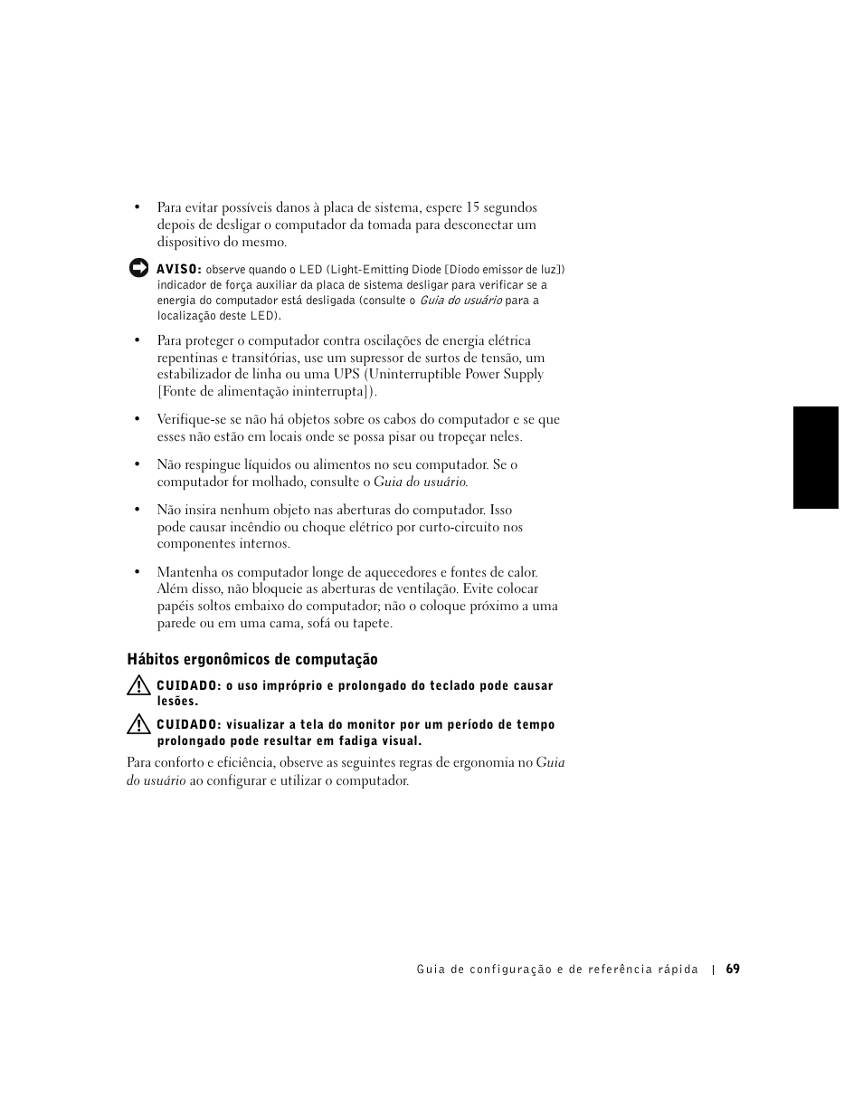 Hábitos ergonômicos de computação | Dell OptiPlex GX50 User Manual | Page 70 / 103