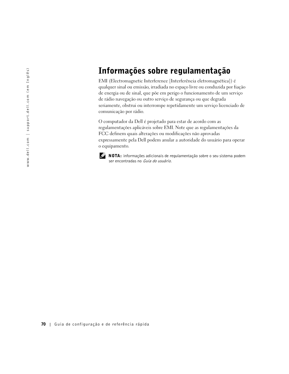 Informações sobre regulamentação | Dell OptiPlex GX50 User Manual | Page 71 / 103