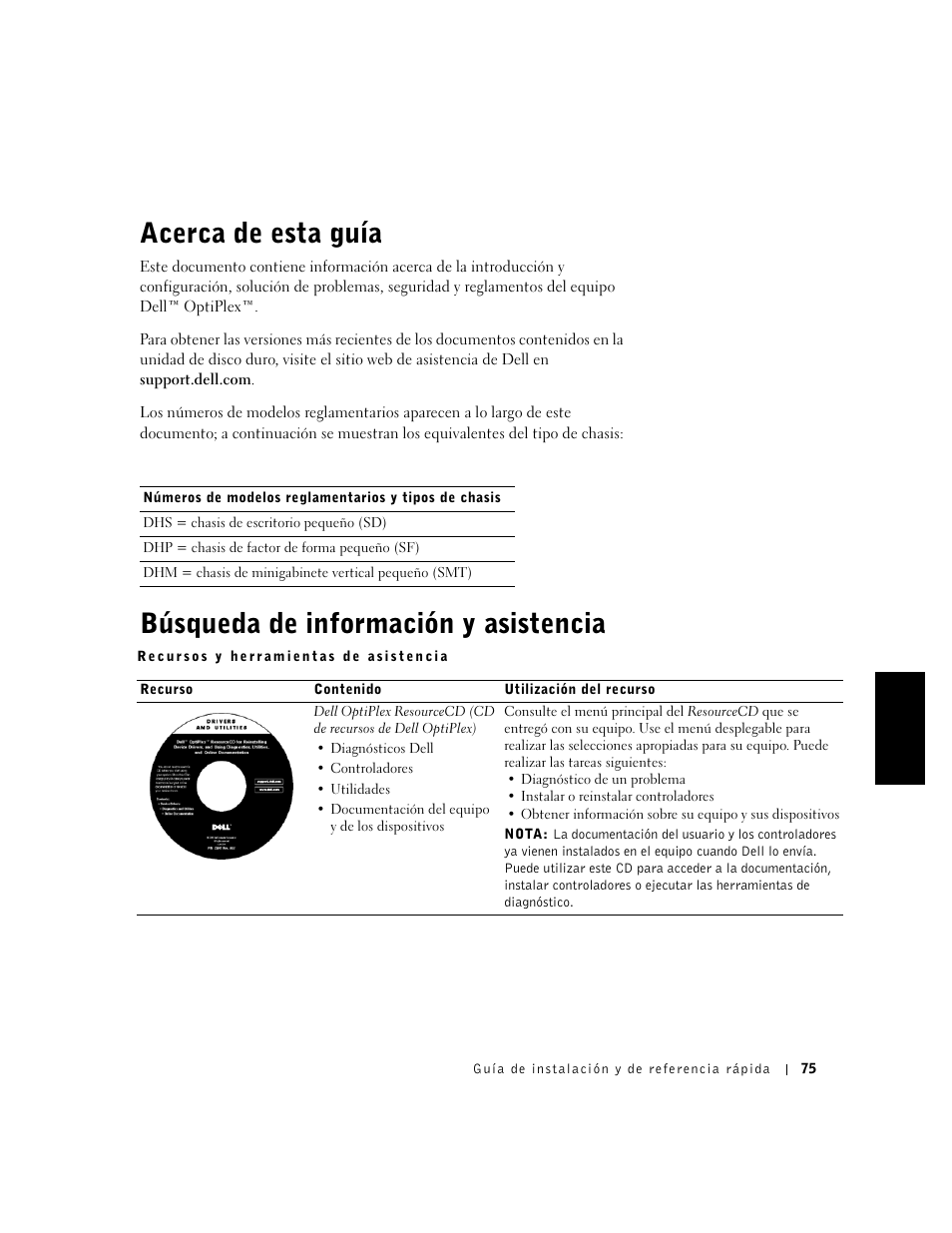 Acerca de esta guía, Búsqueda de información y asistencia | Dell OptiPlex GX50 User Manual | Page 76 / 103