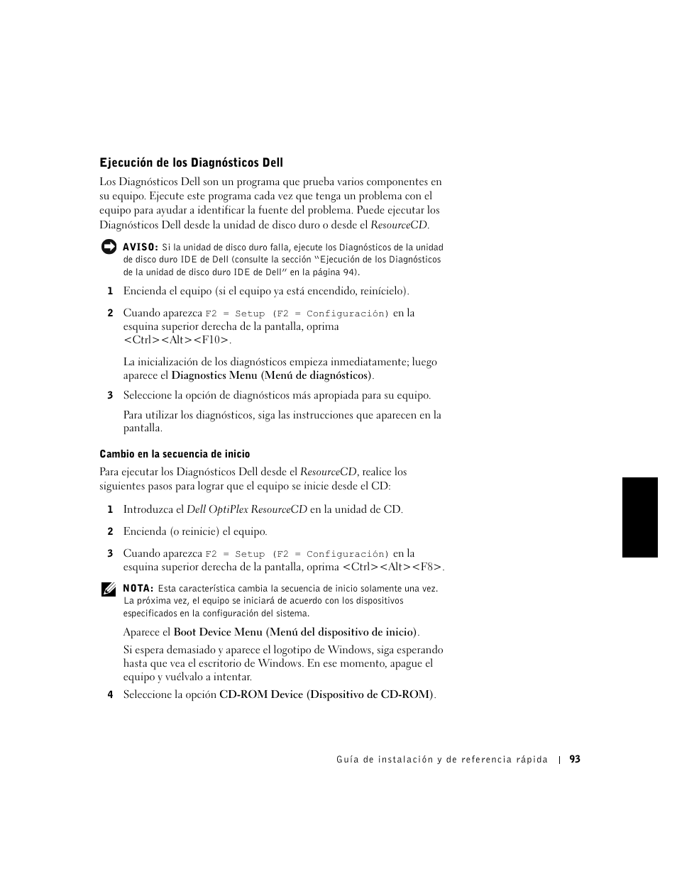 Ejecución de los diagnósticos dell | Dell OptiPlex GX50 User Manual | Page 94 / 103