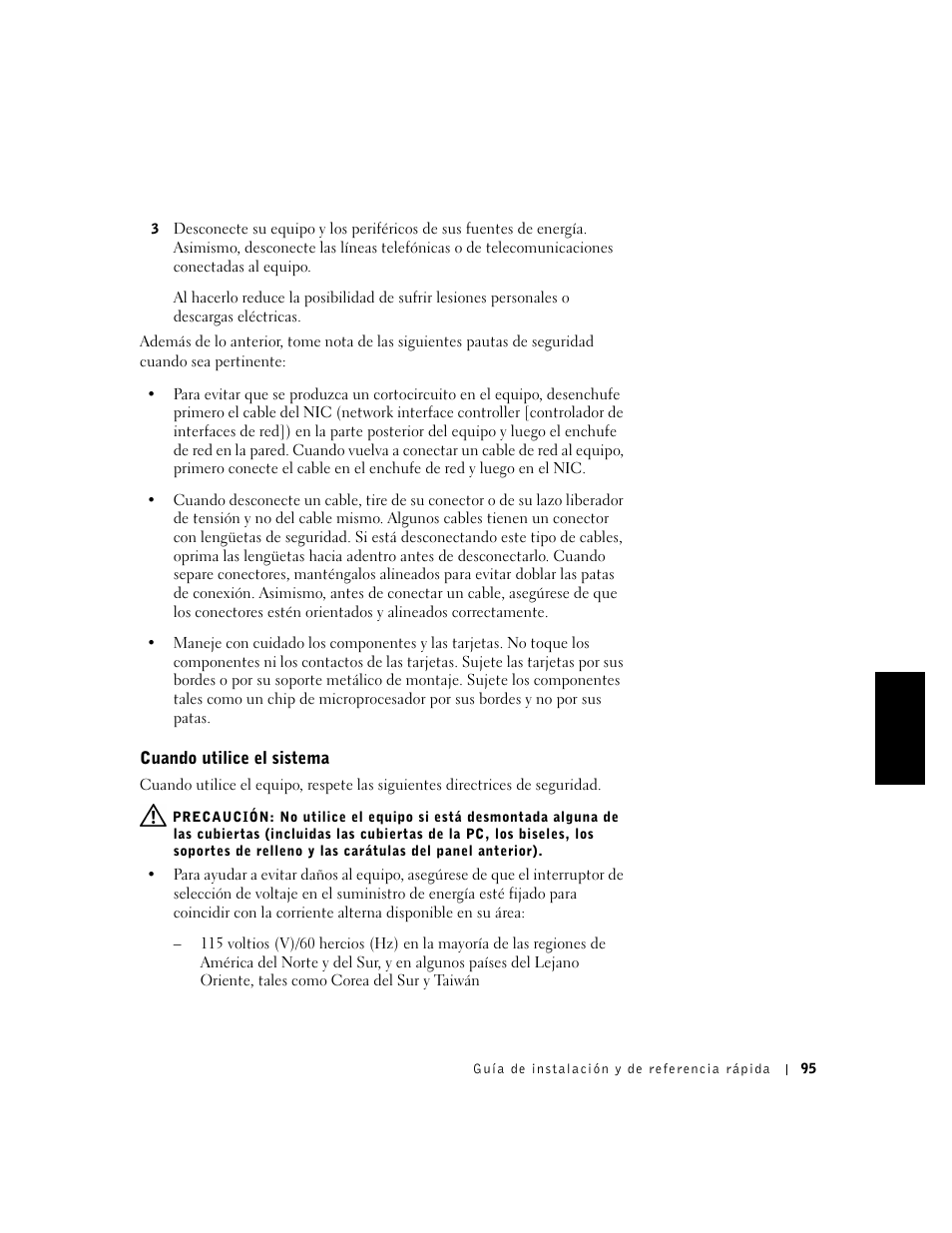 Cuando utilice el sistema | Dell OptiPlex GX50 User Manual | Page 96 / 103