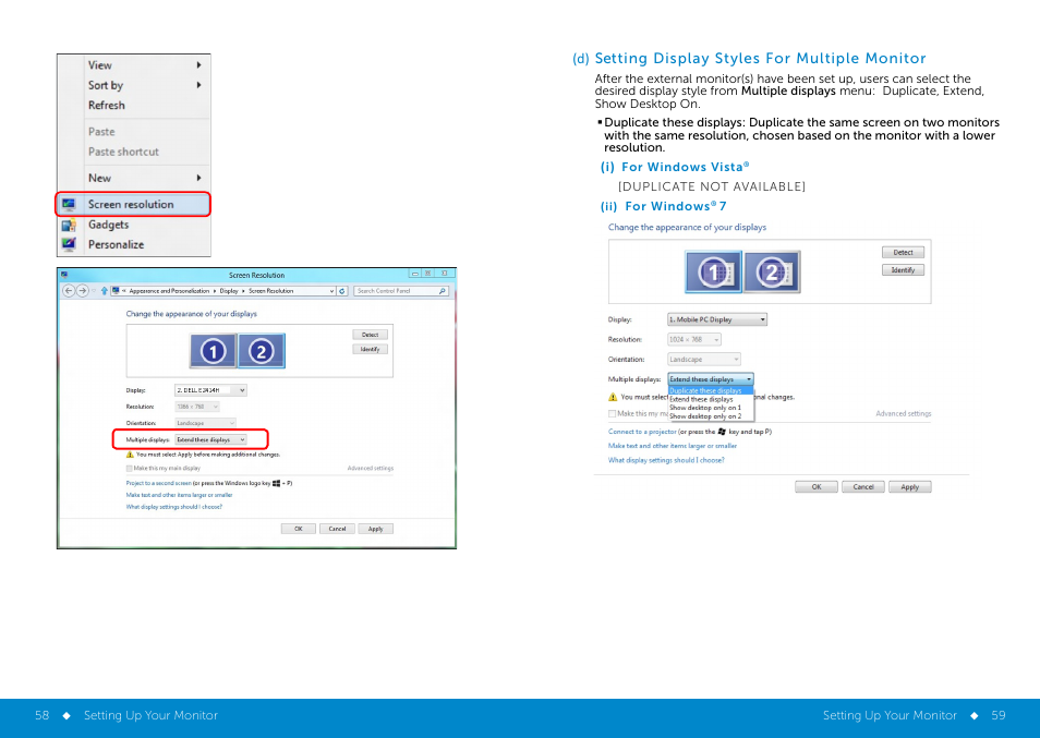 Setting display styles for multiple monitor | Dell E2414H Monitor User Manual | Page 30 / 34