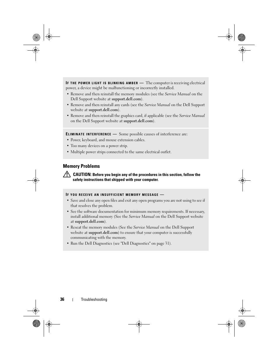 Memory problems | Dell Inspiron 519 (Mid 2008) User Manual | Page 36 / 64