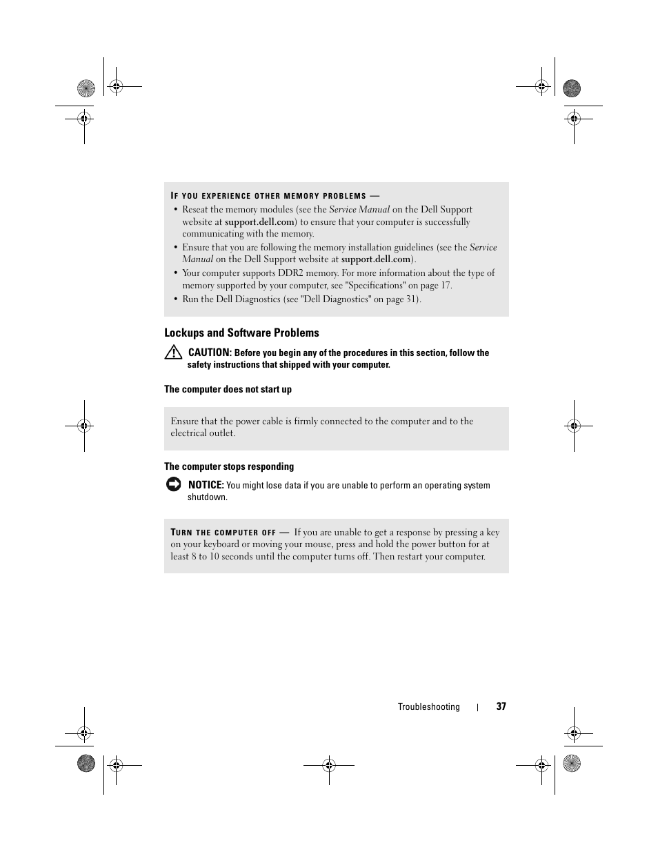 Lockups and software problems | Dell Inspiron 519 (Mid 2008) User Manual | Page 37 / 64