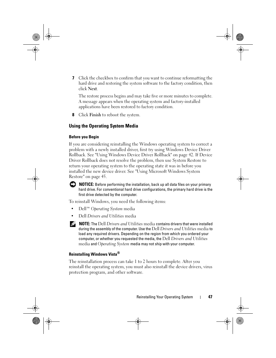 Using the operating system media | Dell Inspiron 519 (Mid 2008) User Manual | Page 47 / 64