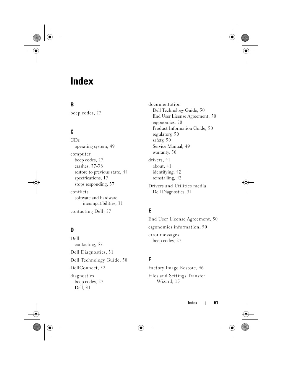 Index | Dell Inspiron 519 (Mid 2008) User Manual | Page 61 / 64