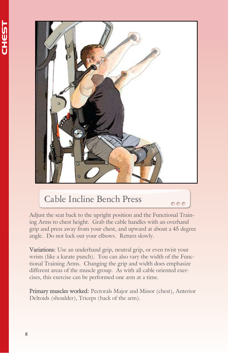 Cable incline bench press | BodyCraft Strength Training System User Manual | Page 10 / 65