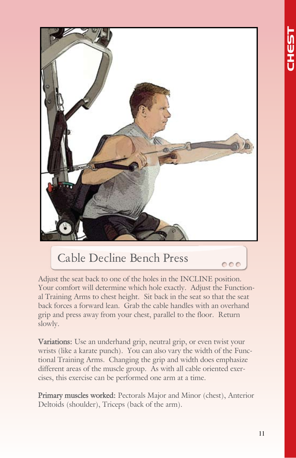 Cable decline bench press | BodyCraft Strength Training System User Manual | Page 13 / 65