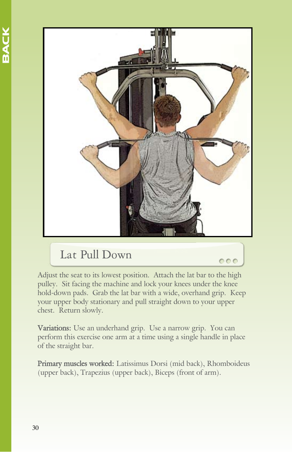 Lat pull down | BodyCraft Strength Training System User Manual | Page 32 / 65
