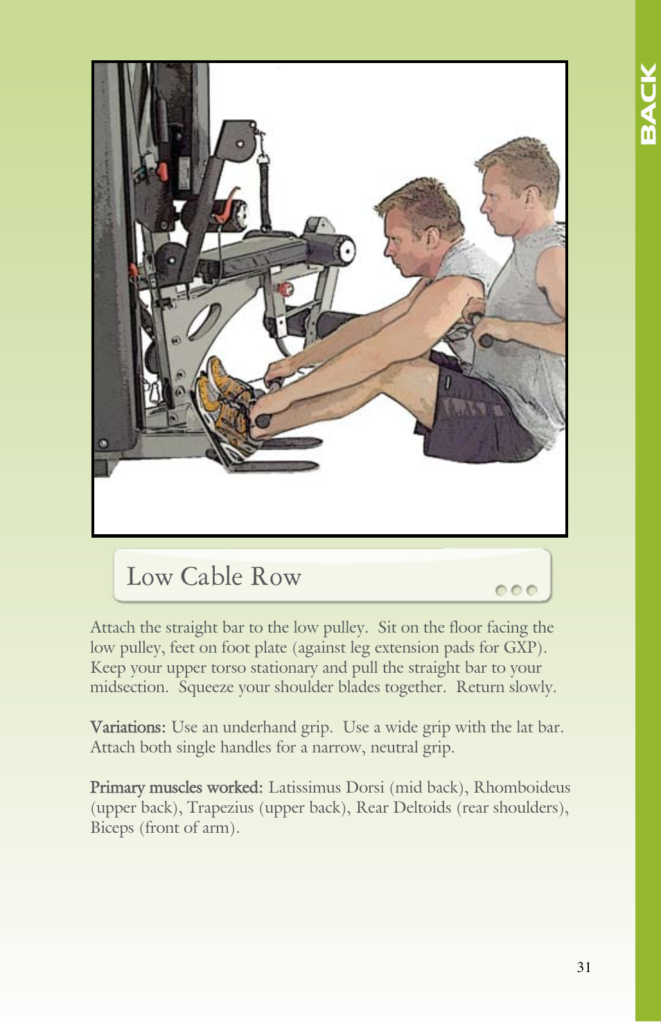 Low cable row | BodyCraft Strength Training System User Manual | Page 33 / 65