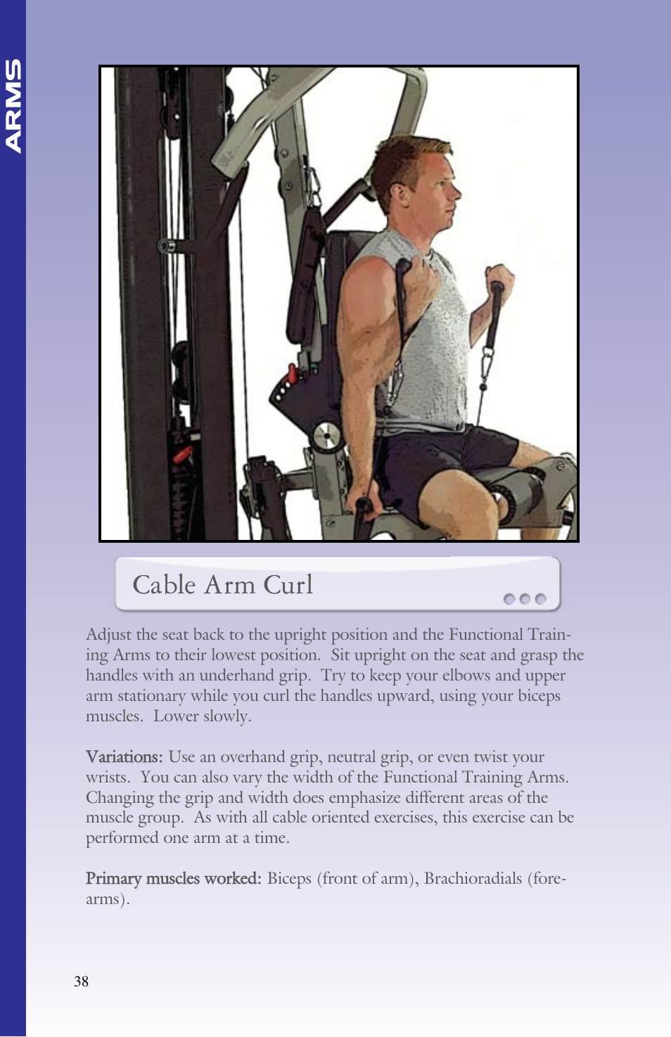 Cable arm curl | BodyCraft Strength Training System User Manual | Page 40 / 65
