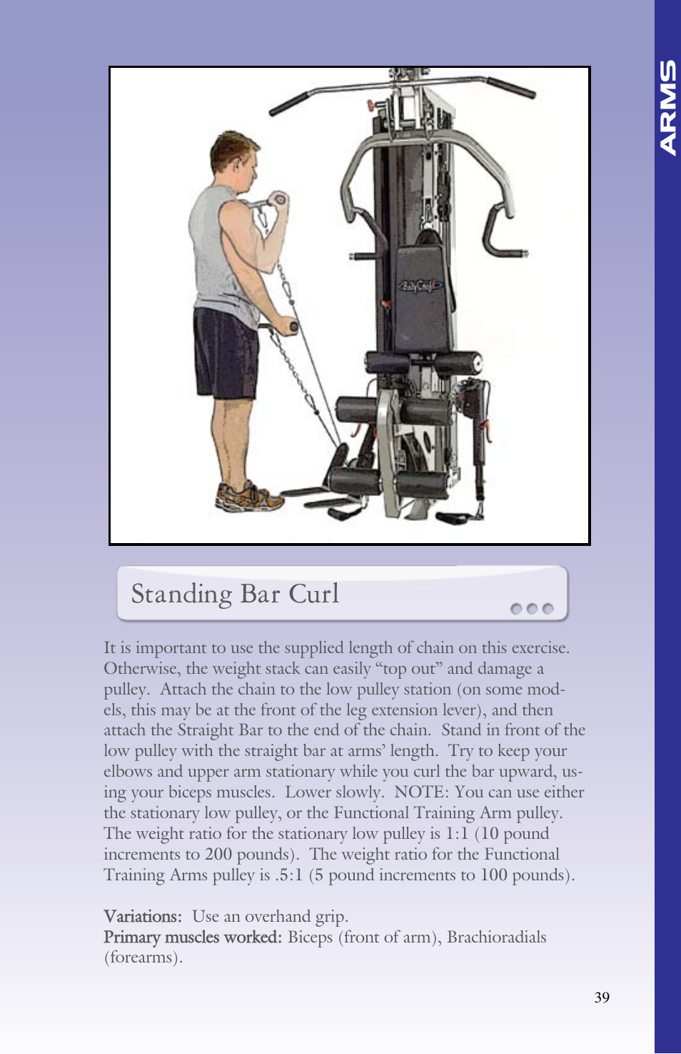 Standing bar curl | BodyCraft Strength Training System User Manual | Page 41 / 65