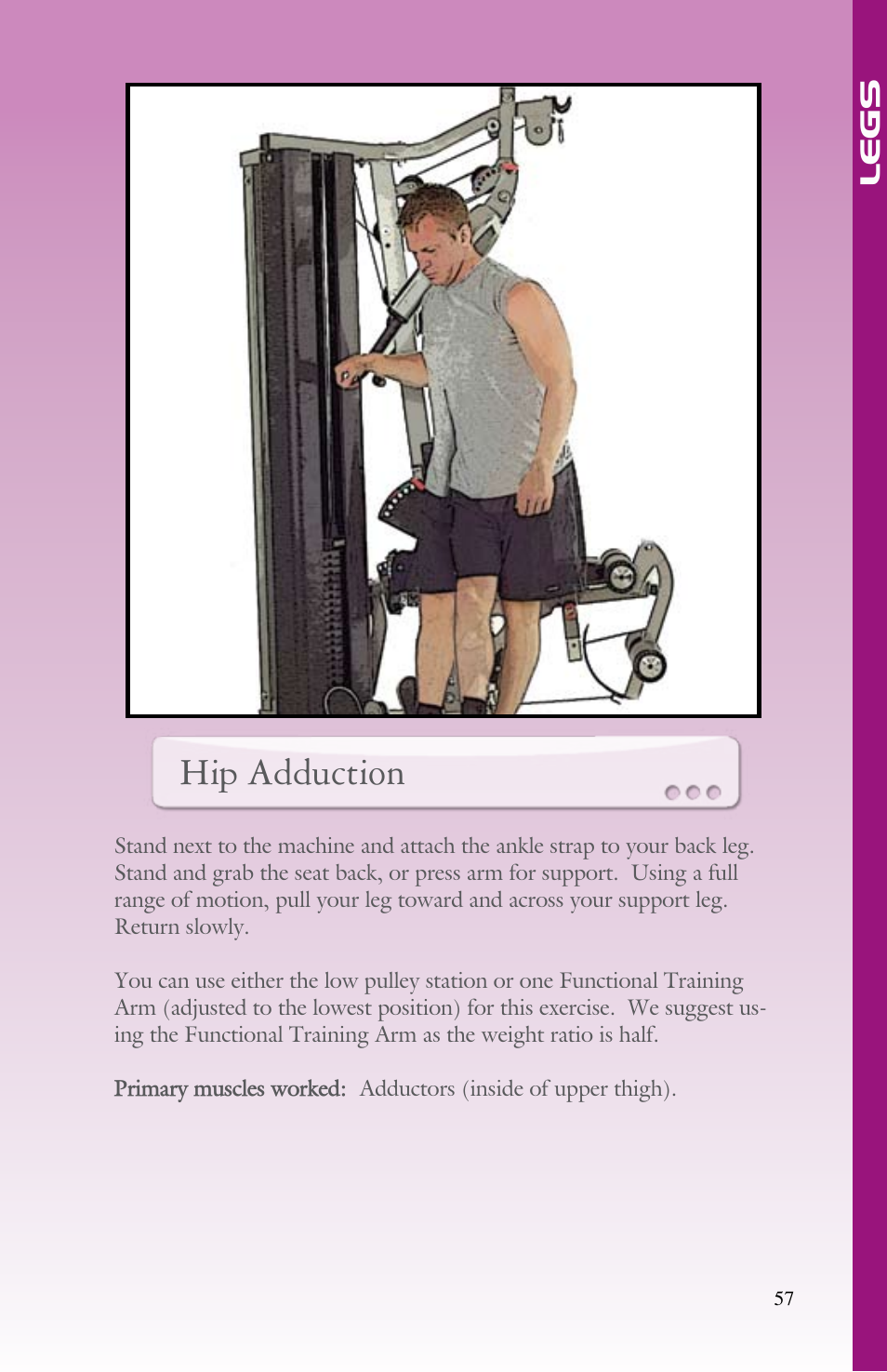 Hip adduction | BodyCraft Strength Training System User Manual | Page 59 / 65