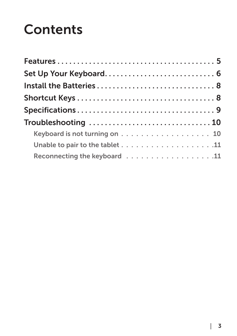 Dell Bluetooth Keyboard Folio WK415 User Manual | Page 3 / 11