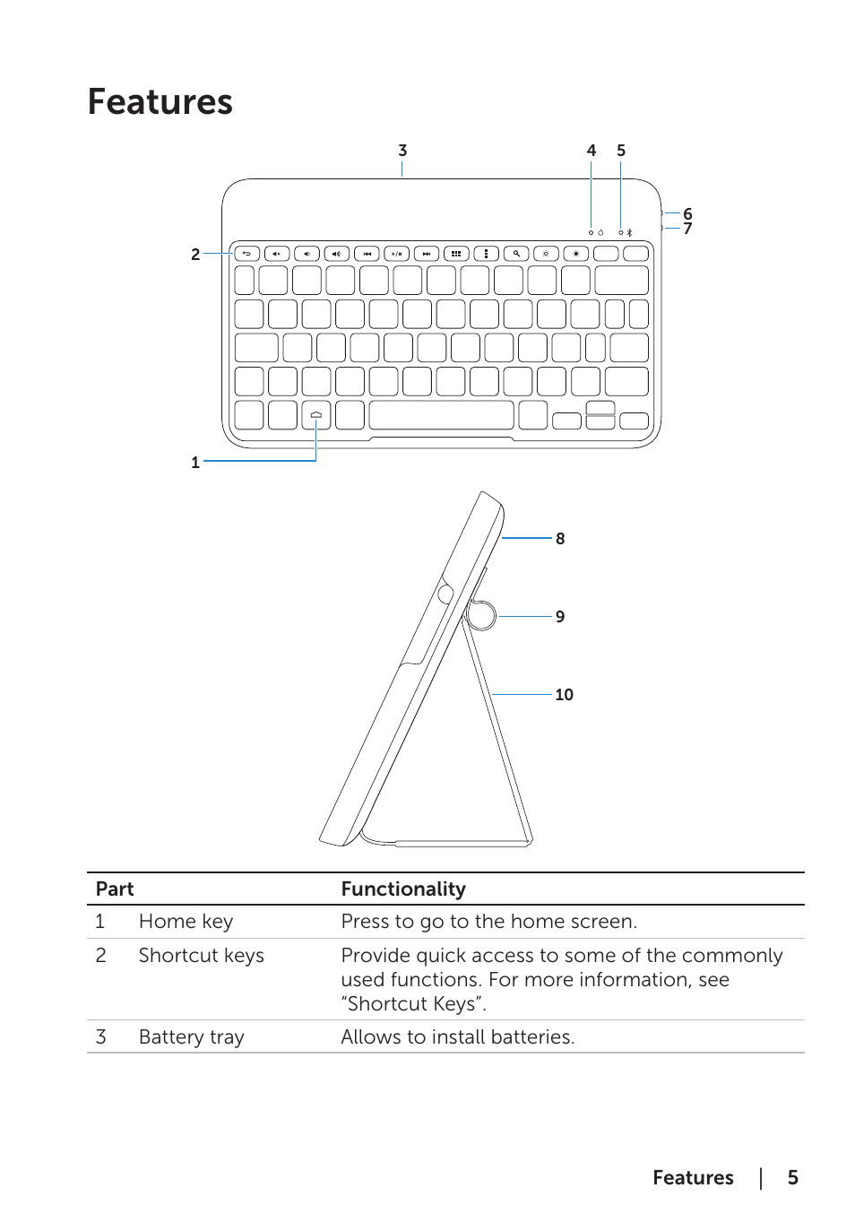 Features | Dell Bluetooth Keyboard Folio WK415 User Manual | Page 5 / 11