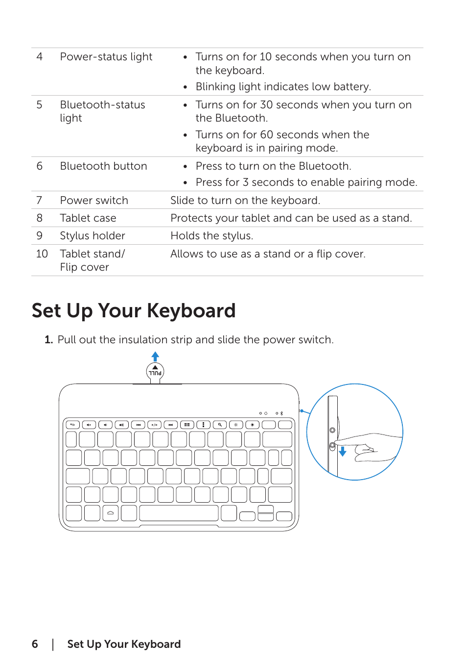 Set up your keyboard | Dell Bluetooth Keyboard Folio WK415 User Manual | Page 6 / 11