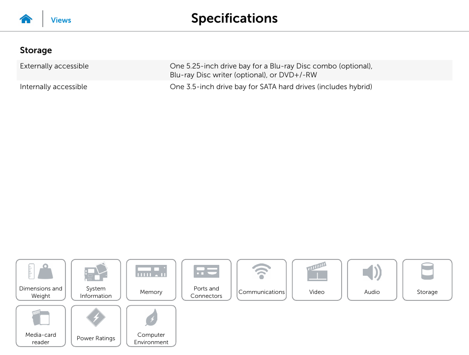 Storage, Specifications | Dell Inspiron Small Desktop (3647, Late 2013) User Manual | Page 12 / 15