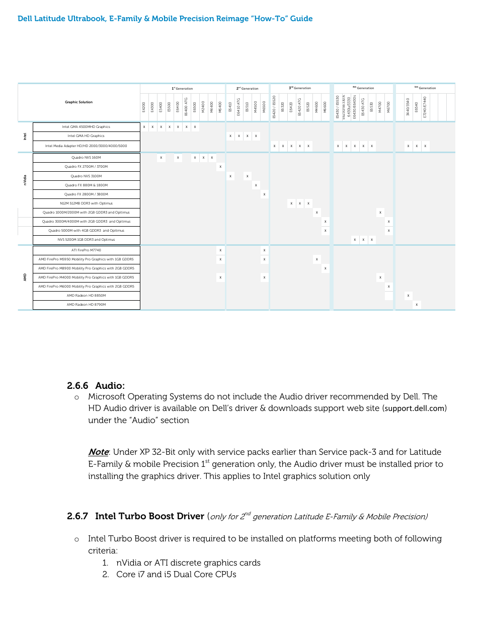 6 audio, 7 intel turbo boost driver, Only for 2 | Generation latitude e-family & mobile precision) | Dell Latitude E5440 (Late 2013) User Manual | Page 18 / 46