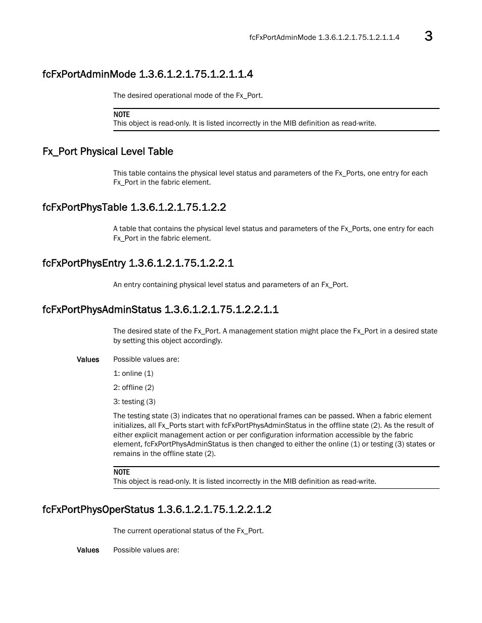 Fcfxportadminmode 1.3.6.1.2.1.75.1.2.1.1.4, Fcfxportphystable 1.3.6.1.2.1.75.1.2.2, Fcfxportphysentry 1.3.6.1.2.1.75.1.2.2.1 | Fcfxportphysadminstatus 1.3.6.1.2.1.75.1.2.2.1.1, Fcfxportphysoperstatus 1.3.6.1.2.1.75.1.2.2.1.2, Fx_port physical level table | Dell POWEREDGE M1000E User Manual | Page 103 / 382