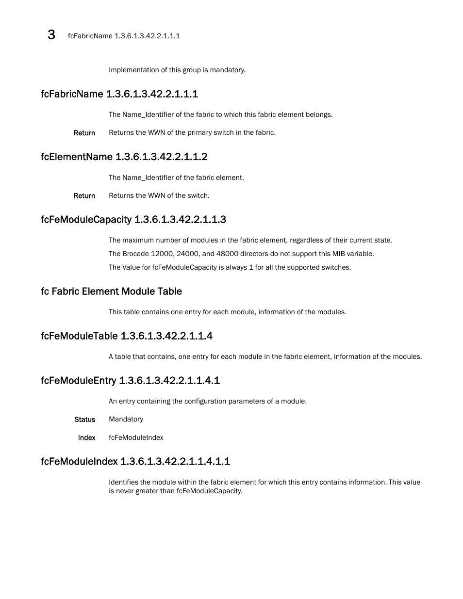 Fcfabricname 1.3.6.1.3.42.2.1.1.1, Fcelementname 1.3.6.1.3.42.2.1.1.2, Fcfemodulecapacity 1.3.6.1.3.42.2.1.1.3 | Fcfemoduletable 1.3.6.1.3.42.2.1.1.4, Fcfemoduleentry 1.3.6.1.3.42.2.1.1.4.1, Fcfemoduleindex 1.3.6.1.3.42.2.1.1.4.1.1, Fc fabric element module table | Dell POWEREDGE M1000E User Manual | Page 120 / 382