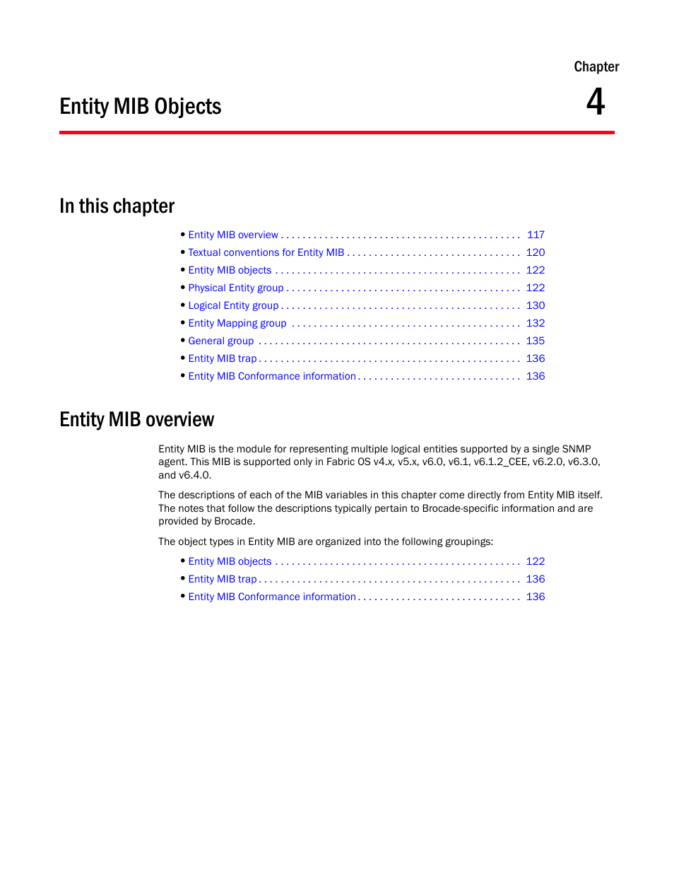 Entity mib objects, In this chapter, Entity mib overview | Chapter 4, Chapter 4, “entity mib objects | Dell POWEREDGE M1000E User Manual | Page 135 / 382