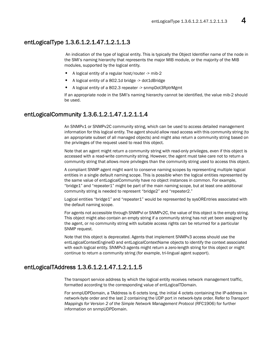 Entlogicaltype 1.3.6.1.2.1.47.1.2.1.1.3, Entlogicalcommunity 1.3.6.1.2.1.47.1.2.1.1.4, Entlogicaltaddress 1.3.6.1.2.1.47.1.2.1.1.5 | Dell POWEREDGE M1000E User Manual | Page 149 / 382