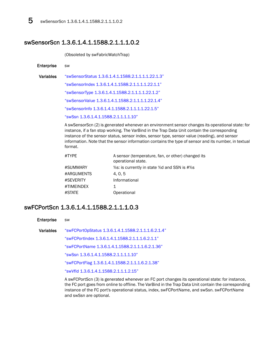 Swsensorscn 1.3.6.1.4.1.1588.2.1.1.1.0.2, Swfcportscn 1.3.6.1.4.1.1588.2.1.1.1.0.3 | Dell POWEREDGE M1000E User Manual | Page 174 / 382