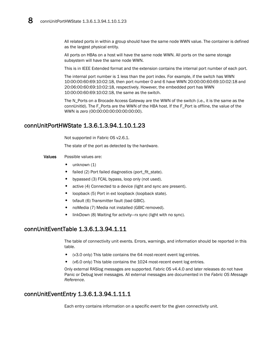 Connuniteventtable 1.3.6.1.3.94.1.11, Connunitporthwstate 1.3.6.1.3.94.1.10.1.23, Connunitevententry 1.3.6.1.3.94.1.11.1 | Dell POWEREDGE M1000E User Manual | Page 274 / 382