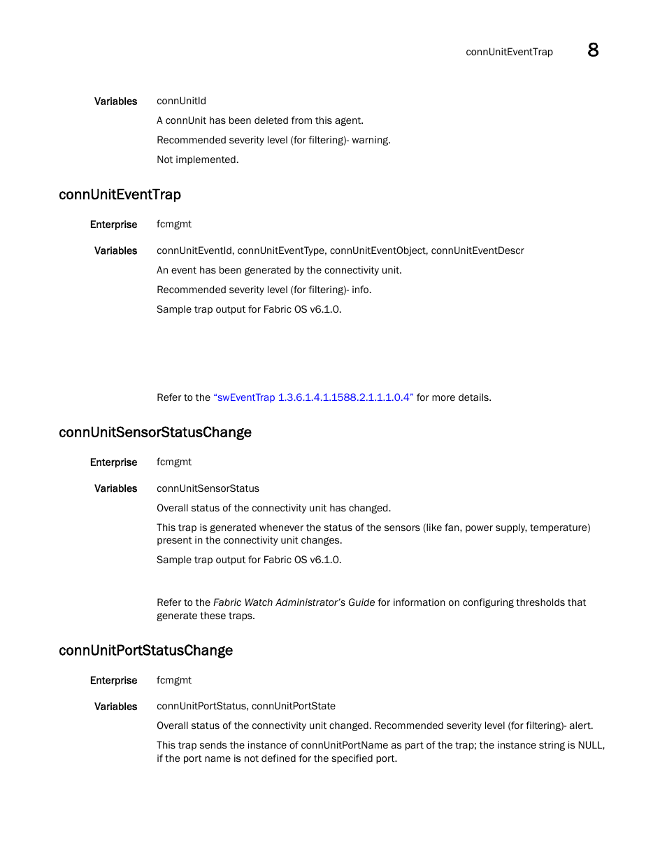 Connuniteventtrap, Connunitsensorstatuschange, Connunitportstatuschange | Dell POWEREDGE M1000E User Manual | Page 295 / 382