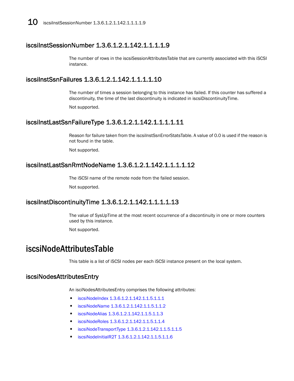 Iscsinodeattributestable, Iscsiinstsessionnumber 1.3.6.1.2.1.142.1.1.1.1.9, Iscsiinstssnfailures 1.3.6.1.2.1.142.1.1.1.1.10 | Iscsinodesattributesentry | Dell POWEREDGE M1000E User Manual | Page 312 / 382